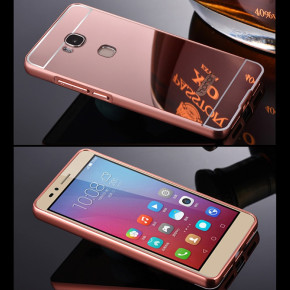 Луксозен алуминиев бъмпър с огледален гръб за Huawei Honor 7 lite NEM-L21 / Huawei Honor 5c златисто розов